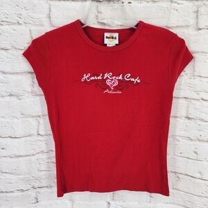 Y2K Hard Rock Cafe Womens Baby Tee Size Medium Coquette Fitted Dollette Atlanta